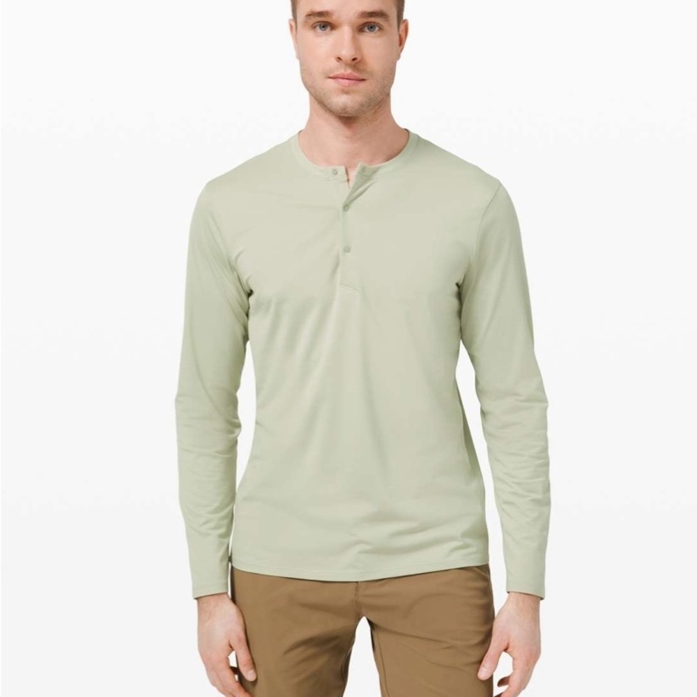 Lululemon The Fundamental Long Sleeve Henley Shirt Green Fern Lightweight